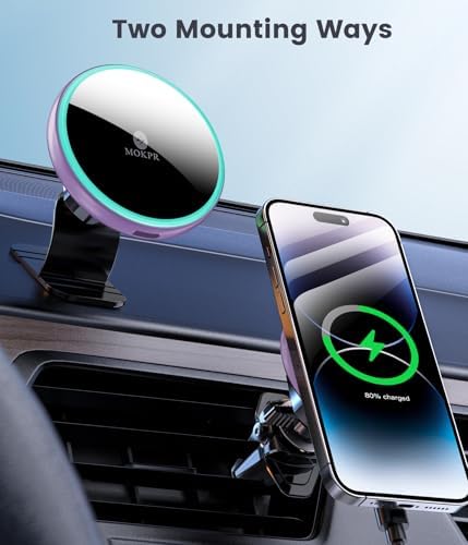 for Magsafe Car Mount Charger 15W LED RGB Car Phone Holder for Dash Vent - Image 2