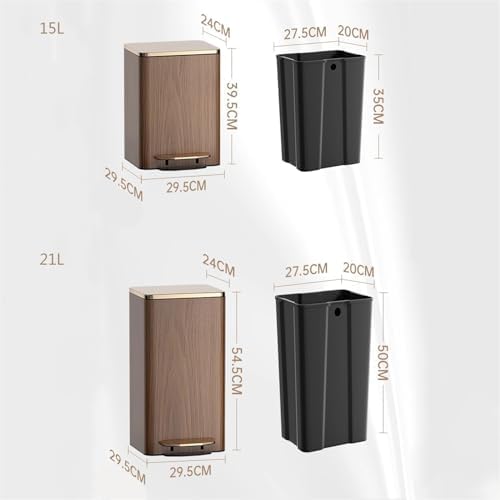 Stylish Modern Luxury Stainless Steel Trash Can with Soft Close Lid Step Pedal and Inner Bucket Ideal for Home Office and Bathroom Large Size Brown Leather Outer Layer - Image 3