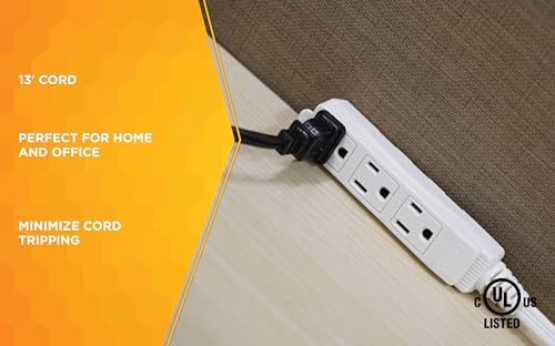 Woods Slimline Angled Flat Plug Extension Cord; Space Saving Flat Design; 3 Grounded Outlets; 13-Foot; 13 Amps; 1625 Watts; 125 Volts; UL Listed; 2232 (Pack of 6) - Image 6