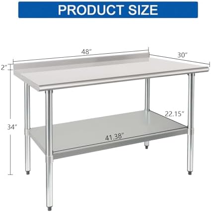 HARDURA Stainless Steel Prep & Work Table 30 x 48 Inches Backsplash - Image 2