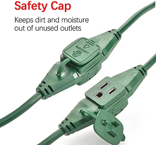 Clear Power Outdoor Extension Cord 25 FT 16 Gauge 3Prong Cords for Christmas Light, Holiday Decoration, Yard (3 Outlets, Green, 25 ft) - Image 4