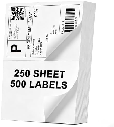 (500 Labels/250 Sheets) Labelebal Half Sheet Labels, Shipping Labels 2 Per Sheet for Laser & Inkjet Printers, 8.5" x 5.5" Address Labels, Totally 500 Pcs Half Sheet Shipping Labels by Labelebal