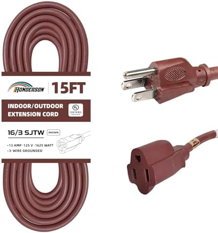 15 Ft Brown Outdoor Extension Cord 16 Gauge Heavy Duty Power Cord by HONDERSON