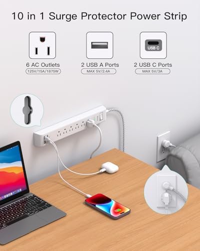 Mifaso 2 Pack Power Strip, 12FT Long Extension Cord, 1080J Surge Protector - Image 2