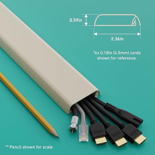 D-Line TV Wall Mount Cord Hider, Hide Mounted TV Cables, Wire Covers, Self Adhesive Cover for Cords, Paintable, Low Profile, Seamless Cable Raceway - 2X 2.36in W x 0.59in H x 15.7in L - Beige - Image 3