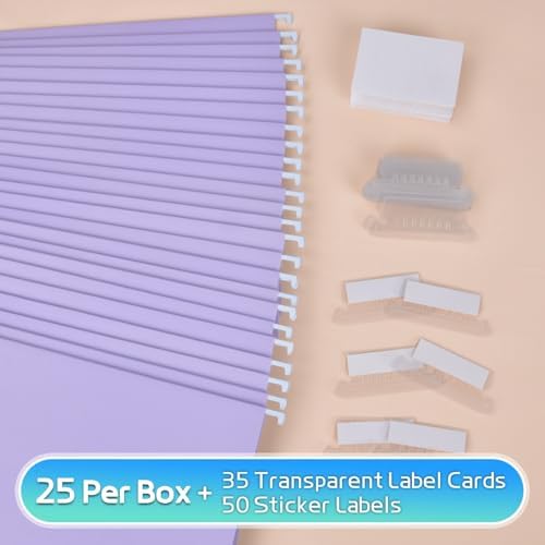 25-Pack Light Purple Hanging File Folders, Letter Size, Includes 35 Transparent Label Cards & 50 Sticker Labels,1/5-Cut Tabs for Home & Office Organization - Image 2