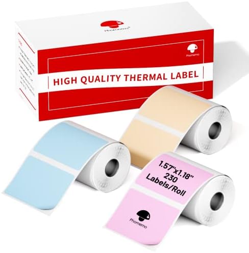 Phomemo M110/M100/M220/M250/M108 Sticker Labels- 1.57"x1.18"(40x30mm) Black on Pink, Khaki and Blue Label for Small Business, Home, Office, 230 Labels/Roll by Phomemo