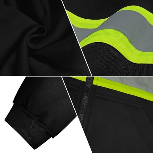 TCCFCCT High Visibility Hoodie for Men Women Class 3 Hi Vis Sweatshirts, Reflective Safety Jackets for Men Construction Workers, Surveyors, Dirt-resistant, WLD-Black with Green Strip S - Image 4
