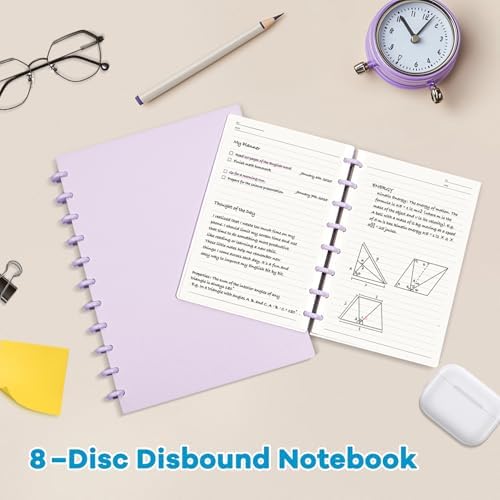 Discbound Notebook, 8-Disc Disbound Planner with Removable Pages, 180 Pages Spiral Notebook, Poly Cover Discbound Planner for Work, Travel, Note Taking(With Index Sticker),Purple,A4 - Image 4