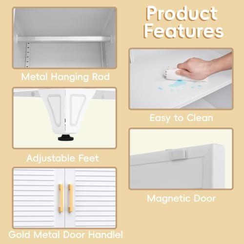 Steeloong 71"Armoire Wardrobe Close,White Wardrobe Cabinet with Hanging Rod - Image 6