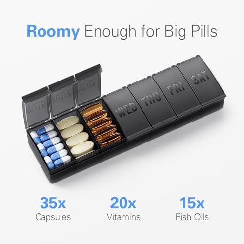 Barhon Pill Organizer Large, Weekly Medicine Pill Organizers, 7 Day Pills Box Case Travel for Big Vitamin Supplements Fish Oil, Gray - Image 2
