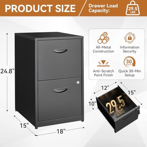 Polup 2 Drawer File Cabinet with Lock, Metal Filing Cabinet for Home Office - Image 3