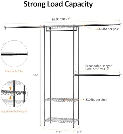 IZEUK Heavy Duty Garment Rack Wire Clothes Rack for Hanging Clothes (Black, 3 Tier with 3 Rod) - Image 3