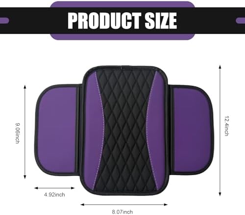 Car Center Console Cover, Upgraded Patchwork Leather Arm Rest Cover with Side Storage Pockets, Comfortable Auto Armrest Protector Cushion, Universal Middle Console Pad for SUV, Sedan (Purple) - Image 2