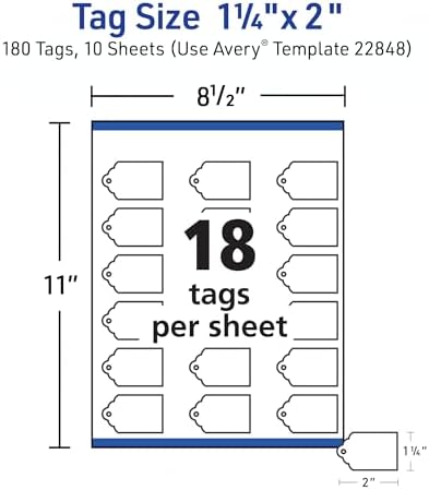 Avery® Scalloped Printable Tags, Sure Feed® Technology, 2" x 1.25", White, Includes String, Laser/Inkjet Printable, 180 Total, Great for Branding, Gifts, Merchandising, and More (22848) - Image 5