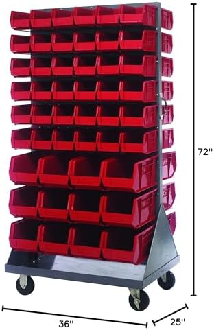 QUANTUM STORAGE SYSTEMS QMD-36H-230240RD Solid Mobile Louvered Panel Double Sided Bins Bench Rack 60 Shelves 72" H x 36" W x 25" D with 96 Red Bins Multi-Sizes - Image 2