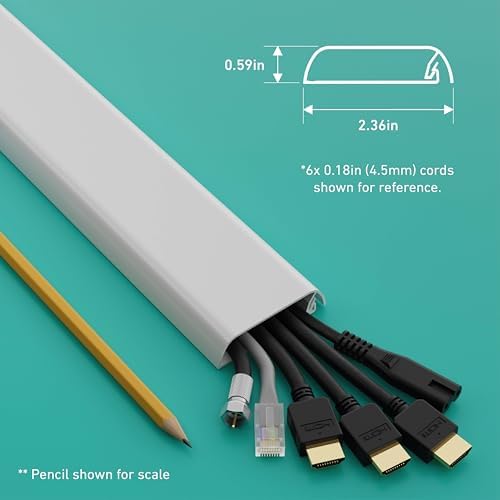 D-Line TV Wall Mount Cord Hider, Hide Mounted TV Cables, Wire Covers, Self Adhesive Cover for Cords, Paintable, Low Profile, Seamless Cable Raceway - 2.36in W x 0.59in H x 39in L - White - Image 3