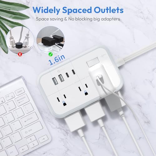 Extension Cord 15 ft, Power Strip with 6 Outlets 4 USB Charger(2 USB C Port), Flat Plug Outlet Extender Long Cord, Protection for Indoor, Home, Office Supplies, Dorm Room Essentials - Image 3