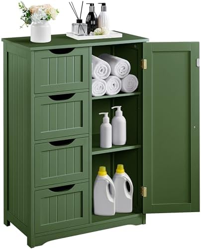 Yaheetech Small Bathroom Storage Cabinet with 4 Drawers & Door, Green by Yaheetech
