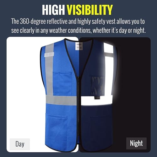 JKSafety Safety Vest for men women Hi Vis Vest with Pockets and Zipper High Visibility Construction Vests BX310 - Image 2