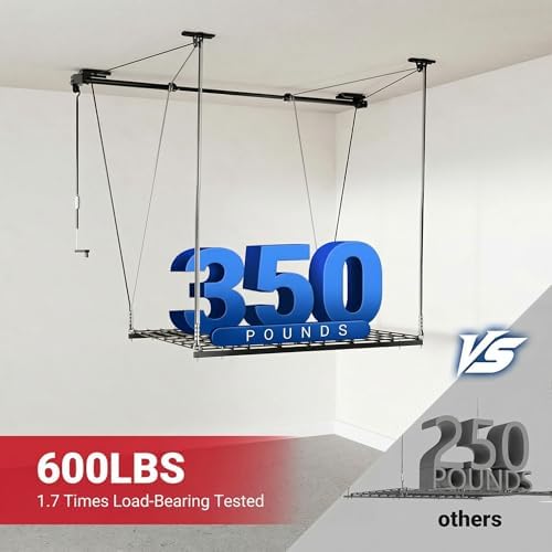 FLEXIMOUNTS GL1 Overhead Garage Lifting Storage Rack, 4x4 Ft Heavy-Duty Metal Garage Ceiling Rack, Adjustable Organization System With 71''L Axle, 350lbs Weight, Black - Image 4