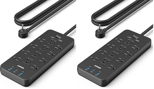 Anker Power Strip with 3 USB Ports, Surge Protector (2100J-10ft), 12 Outlets, 2 USB-A Ports and 1 USB-C Port, Works with iPhone 16/16 Plus/16 Pro/16 Pro Max, for Home, Office, TUV Listed (Pack of 2) by Anker