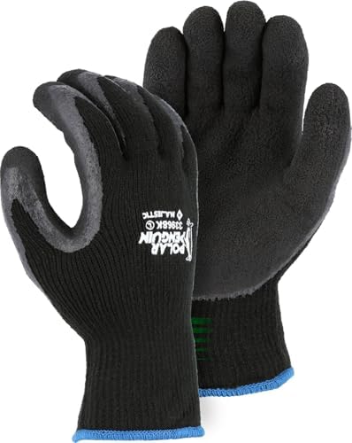 Majestic Polar Penguin Winter Lined Napped Terry Glove with Foam Latex Dipped Palm | 1 Dozen - XL | ANSI A2, Heavyweight Glove, Black | for Automotive, Industrial, Manufacturing | 3396BK by Majestic