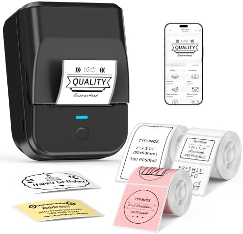 PM240 Label Maker Machine with 3 Tapes, Label Printer Black, Set 1 by TYPONOS