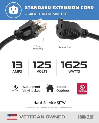 Iron Forge Cable 16 Gauge Heavy Duty Black Extension Cord, 25 Ft - SJTW - Image 3