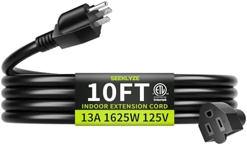16/3 Black 10 FT Extension Cord Indoor for Appliances by Seeklyze