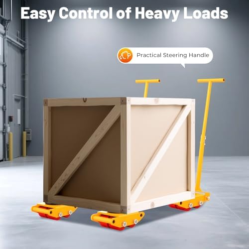 4PCS Machinery Skates with 2 Steering Handles, Heavy Duty Machinery Skates Dolly Machinery Moving Skate 360°Rotation Machine Dolly Skate Machinery Mover Skate for Industrial Moving Equipment, Yellow - Image 4