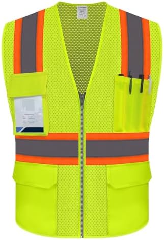 Safety Vest for Men Women, Hi Vis Vest with Pockets, High Visibility Work Vest with Reflective Strips for Workers/Contractors/Surveyors/Drivers, Mesh Design, ANSI Compliant, (UB-Yellow, L) by UnoMejor