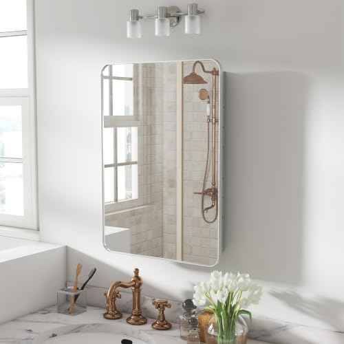 20x28 Bathroom Medicine Cabinet with Mirror, Matte Silver by Venlus