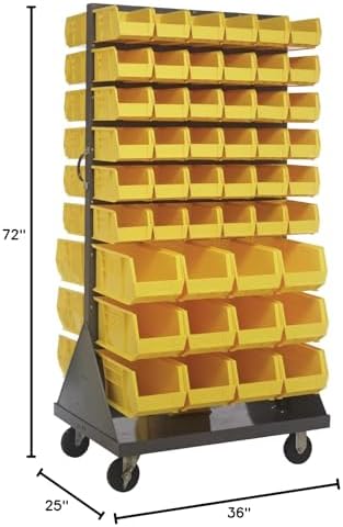 QUANTUM STORAGE SYSTEMS QMD-36H-230240YL Solid Mobile Louvered Panel Double Sided Bins Bench Rack 60 Shelves 72" H x 36" W x 25" D with 96 Yellow Bins Multi-Sizes - Image 2