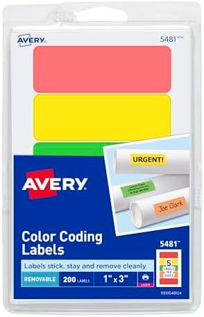 Avery® Removable Print or Write Color Coding Labels, 1 x 3 Inches, 200 Labels (5481) by Avery
