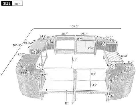 Outdoor Spa Surround Sofa Set Rattan Sectional Hot Tub Frame with Cushioned & Wooden Seats, Storage Cabinets & Table Surfaces for 74" Portable Spa, All-Weather Quadrilateral Hot Tub Surround, Beige - Image 2