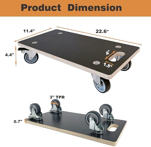 Anti-Slip Plywood Platform Dolly 2 Swivel + 2 Brake Caster Wooden Cart 550 Lbs Capacity (2 Packs per Set) Furniture Transporter Widely Use for Moving Heavy Furnitures,Goods, Green Plants - Image 5