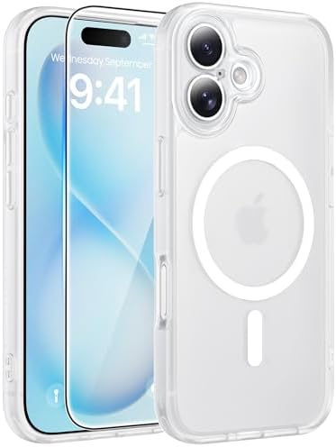 FNTCASE for iPhone 16 Plus Case, Fit for Magsafe, Screen Protector, White by FNTCASE
