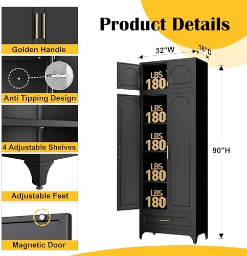 SteeLoong 90" H Kitchen Pantry Cabinet, Metal Storage Cabinet with Drawer - Image 2