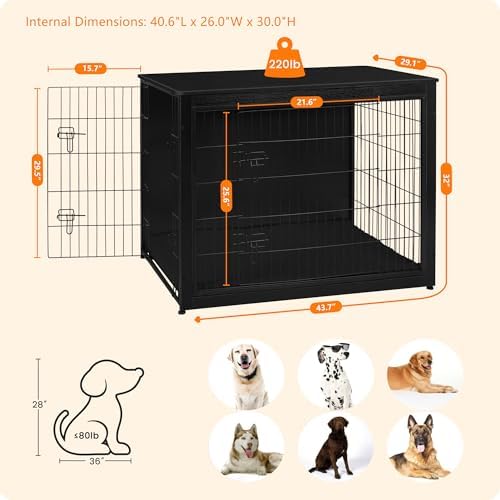 DWANTON 43.3" XXL Dog Crate Furniture with Cushion, Large Dog Kennel Indoor - Image 3