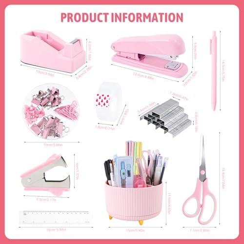 Gawsey Pink Desk Organizers and Accessories with Desk Organizer 360° Rotating Pen Holder and Office Supplies, Cute Stationery Supplies Set - Image 2