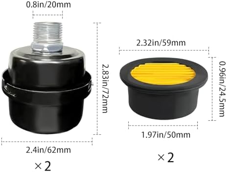 2 Pcs 1/2" Thread Air Compressor Silencer Filter, 20mm Metal Noise Muffler, Intake Filter Replacement for Generators, Blowers, Exhaust Ports, Air Compressor Parts - Image 4