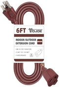 YOJOE Indoor Outdoor Extension Cord, 3 Prong 13A Weatherproof Power Cord, 16 Gauge Heavy Duty 6 ft Brown Extension Cord for Garage, Garden and Home, 16/3 SJTW UL Certified by YOJOE