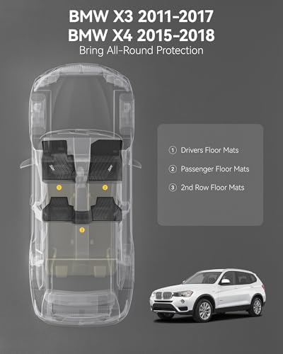3W Floor Mats for BMW X3 F25 2011-2017 & X4 2015-2018, TPE All Weather - Image 3