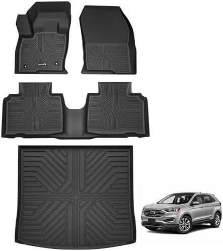 Floor Mats for Ford Edge 2015-2024, Custom Fit TPE All Weather Floor Liners, 1st & 2nd Row & Trunk Mat Edge SE, SEL, SEL Plus, Titanium, Sport, ST, ST-Line Accessories by Partzer