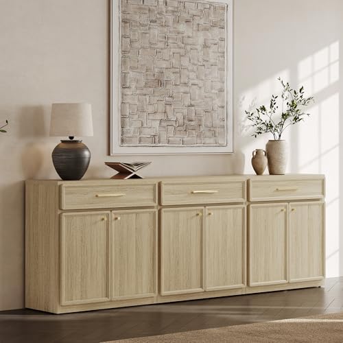 SICOTAS Buffet Cabinet with Storage Tall Modern Accent Storage Cabinet with Doors and Shelves 90 inch Wide Wooden Sideboard Credenza Buffets Console Table Coffee Bar for Kitchen Dining Living Room - Image 2