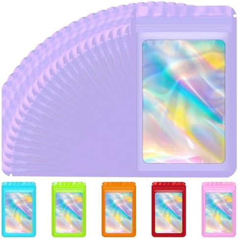 100 Pack Holographic Resealable Bags for Candy (3x5 Inch, Purple) by Jetmore