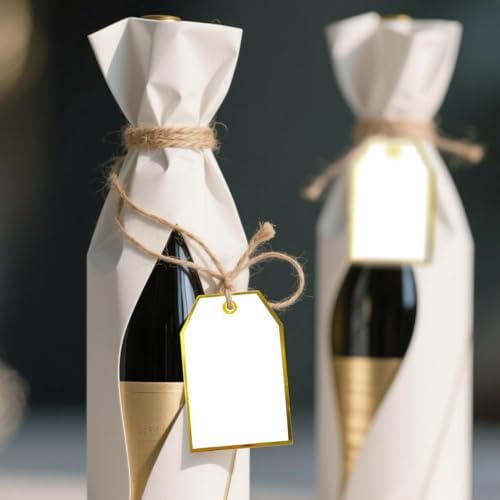 100Pcs Gold Gift Tags with String Attached Foil Gold Frame Large White Paper Gift Tags Presents with 65 Ft Jute Twine for Christmas Holiday Baby Shower Wedding Birthday Gift Wrap Tags - Image 5