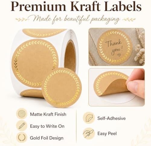 IBAKE 500 Kraft Canning Labels, 2 Inch Round Sticker Labels, Gold Foil - Image 4