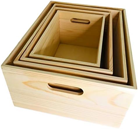 Unfinished Wooden Crates 4 Pack - Nesting Pine Wood Boxes with Handles - Image 6